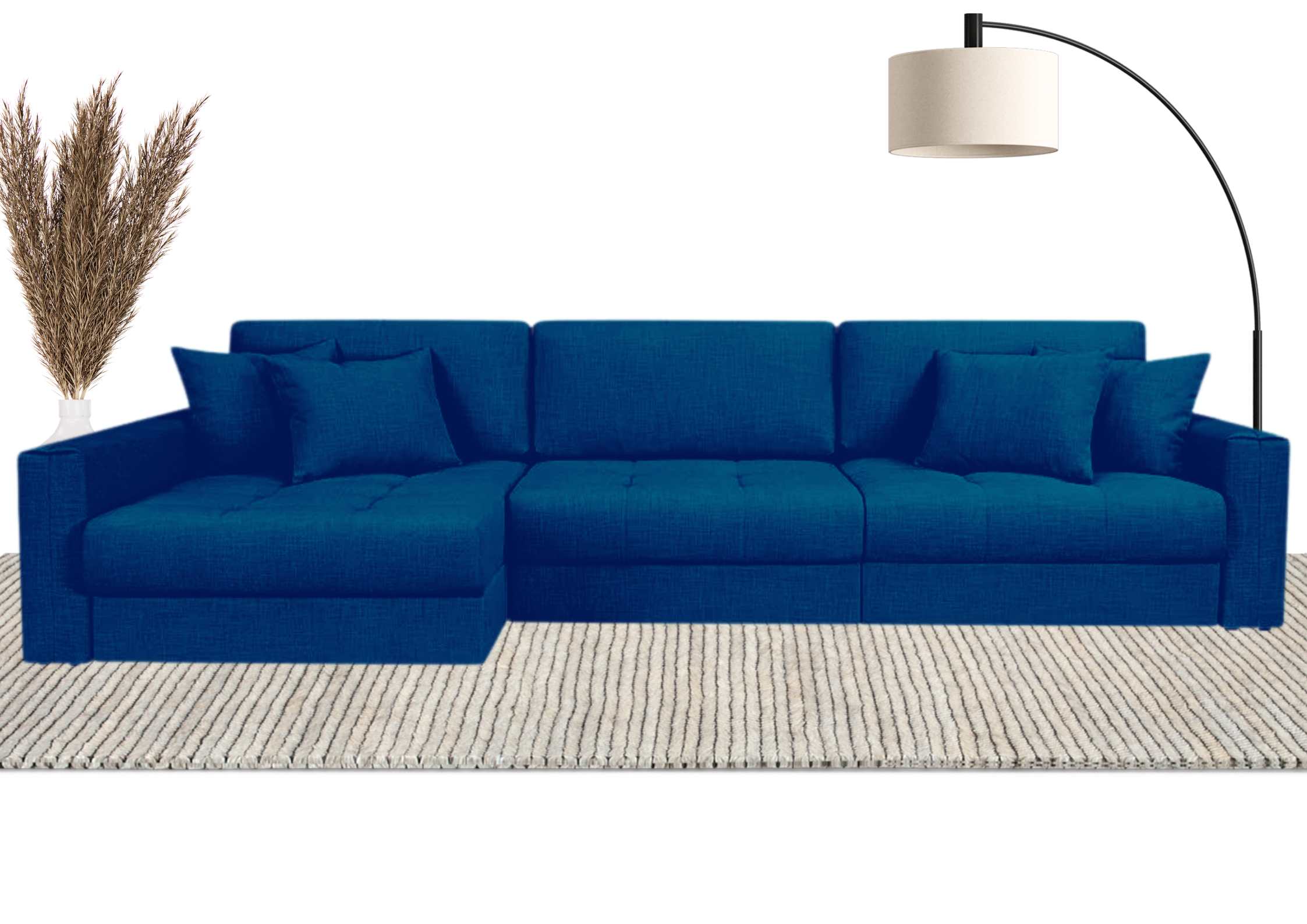 Granatowy narożnik modułowy z pikowanym siedziskiem